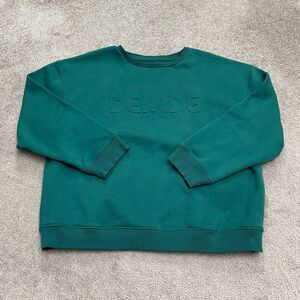 Deinde Embossed Logo Pullover Fleece Sweatshirt Mens XL Green Crew Neck Casual